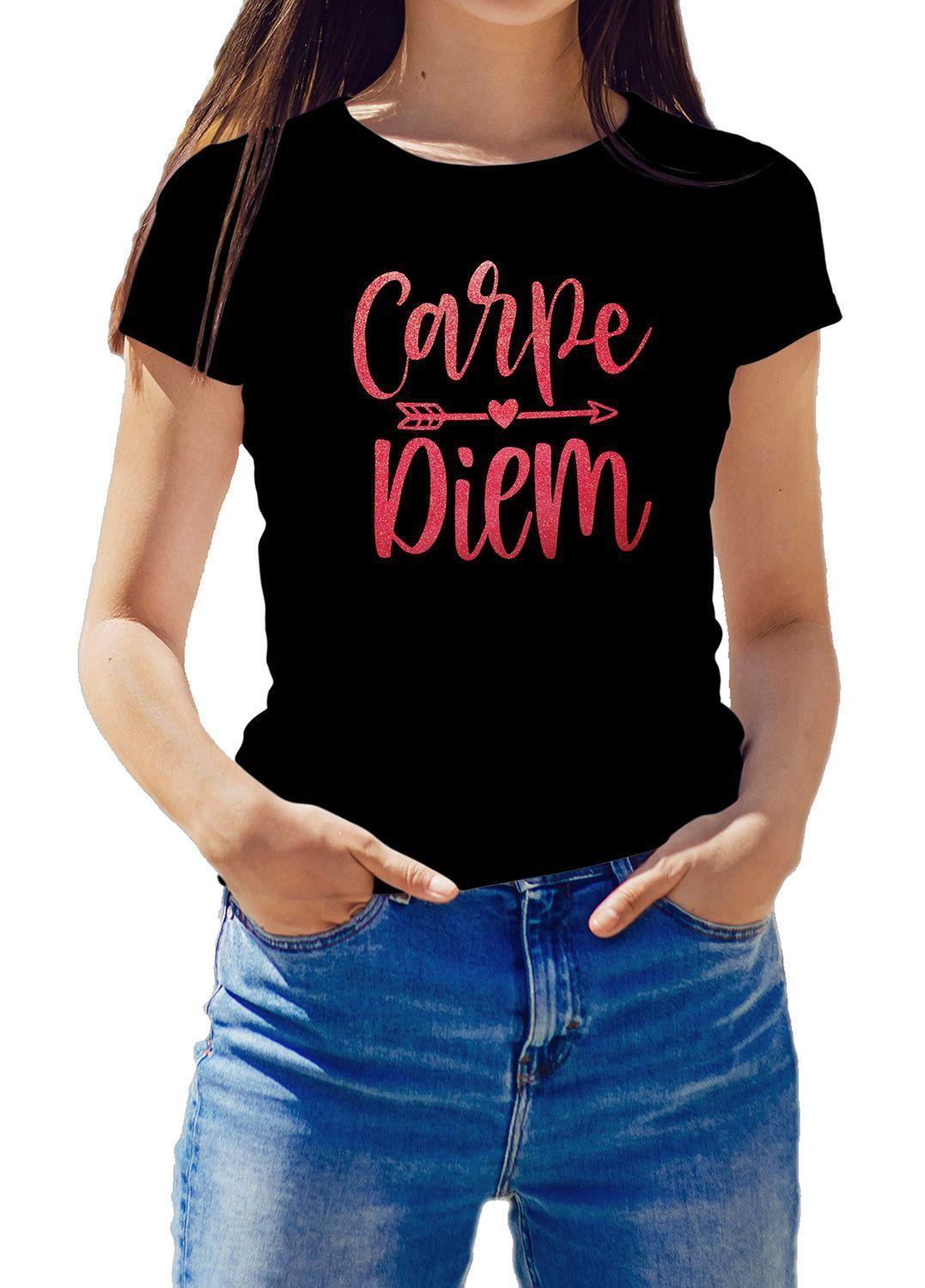 Polera Mujer diseño Carpe diem Glitter-0