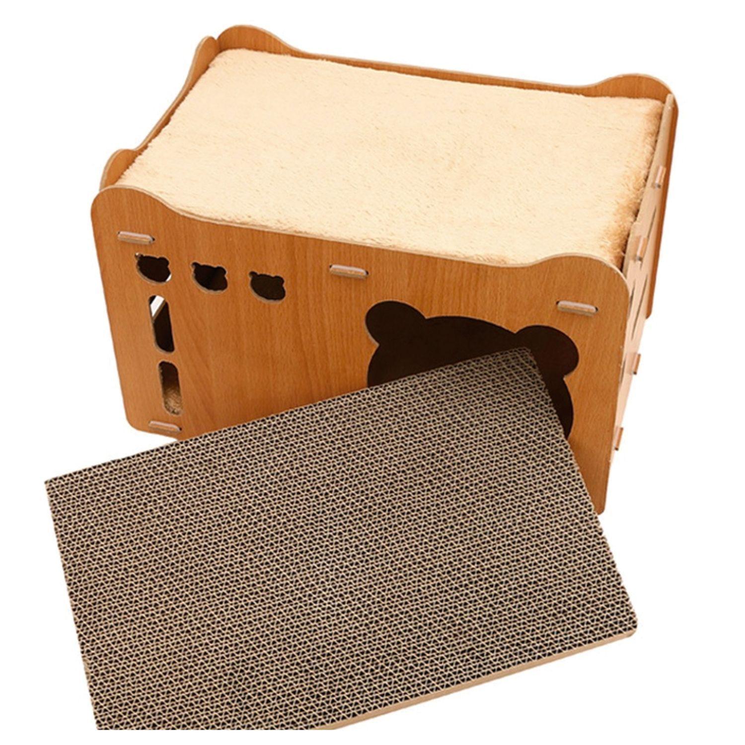 Casa De Madera Armable Para Gatos Incluye Rascador-2