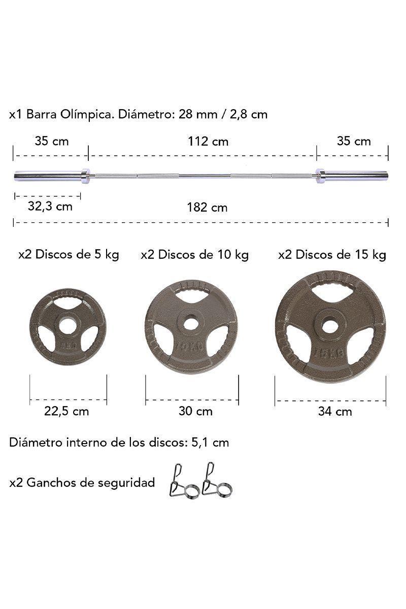Pack Barra Olímpica 182 cm 28mm + 60 Kg Gris-2