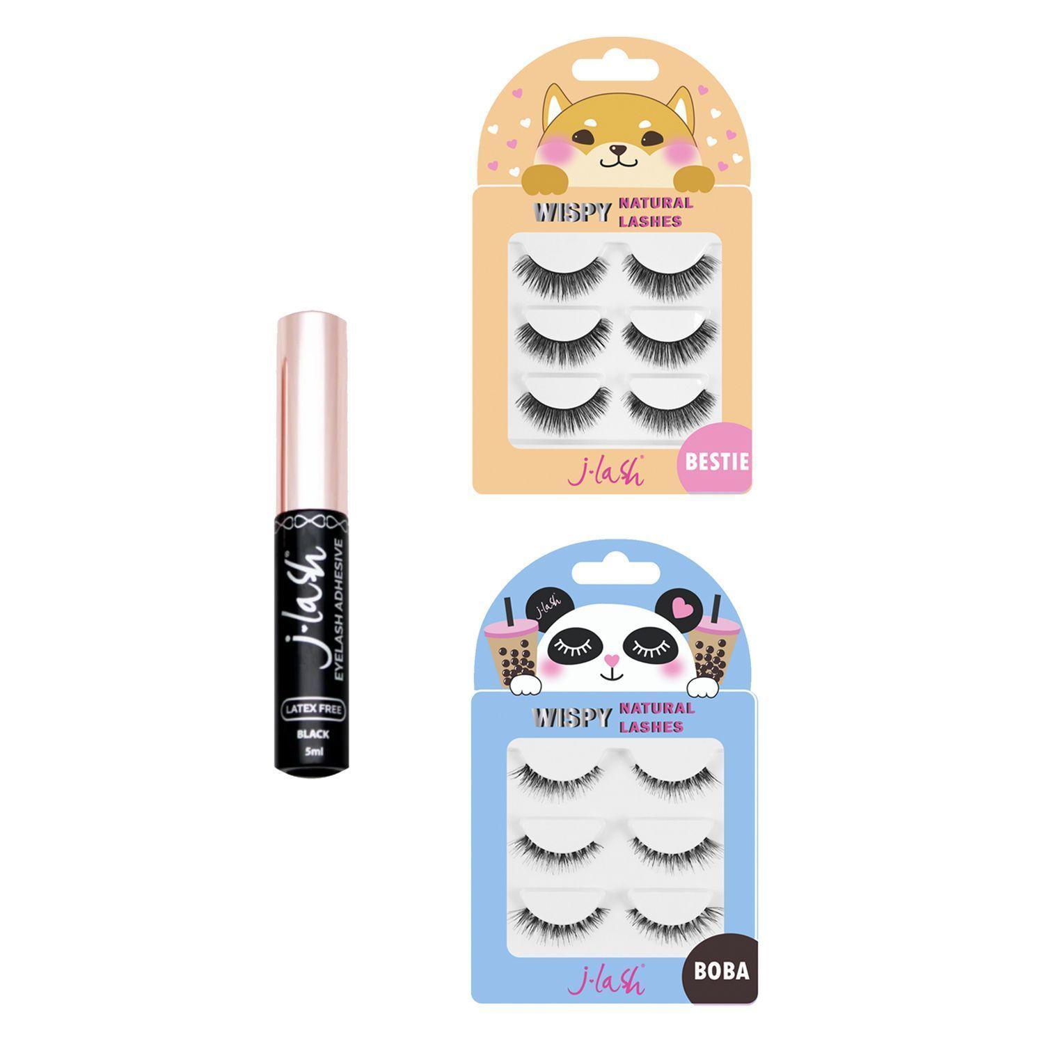 Set Pestañas "Bestie" y "Boba" + Delineador Adhesivo de Pestañas Negro J-Lash-0