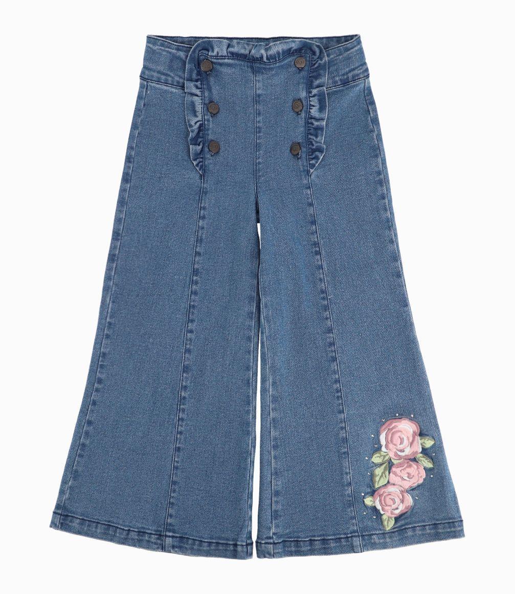 Pantalón Niña Con Cintura Elasticada Limonada Denim Azul-0