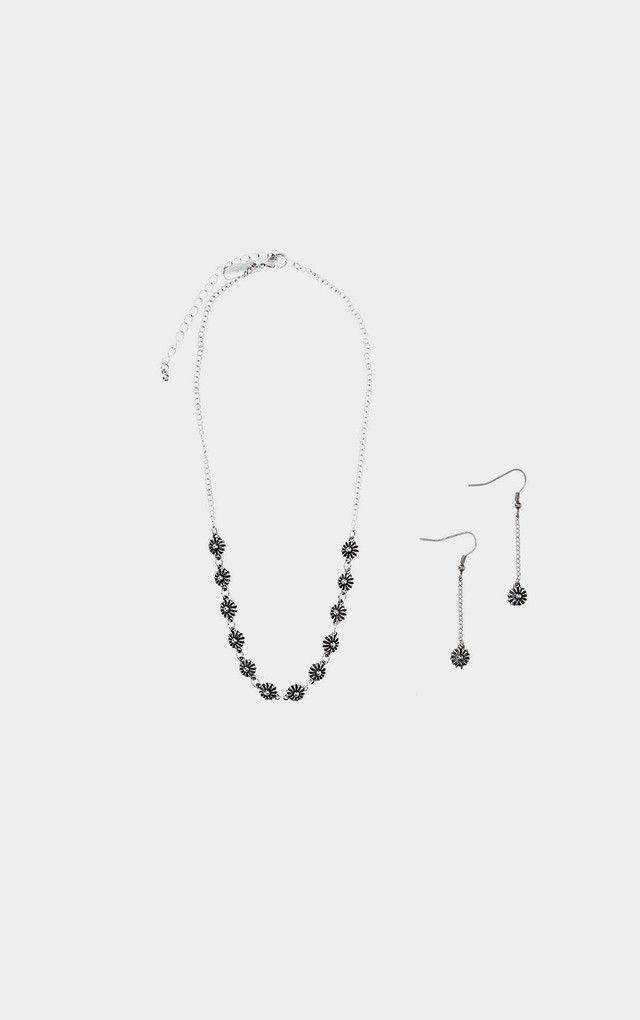 Set Collar Flores Plateado Humana-0