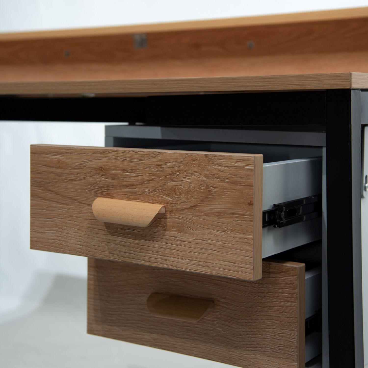 Escritorio Madera De Acacia 2 Gavetas 85x140x62cm-5