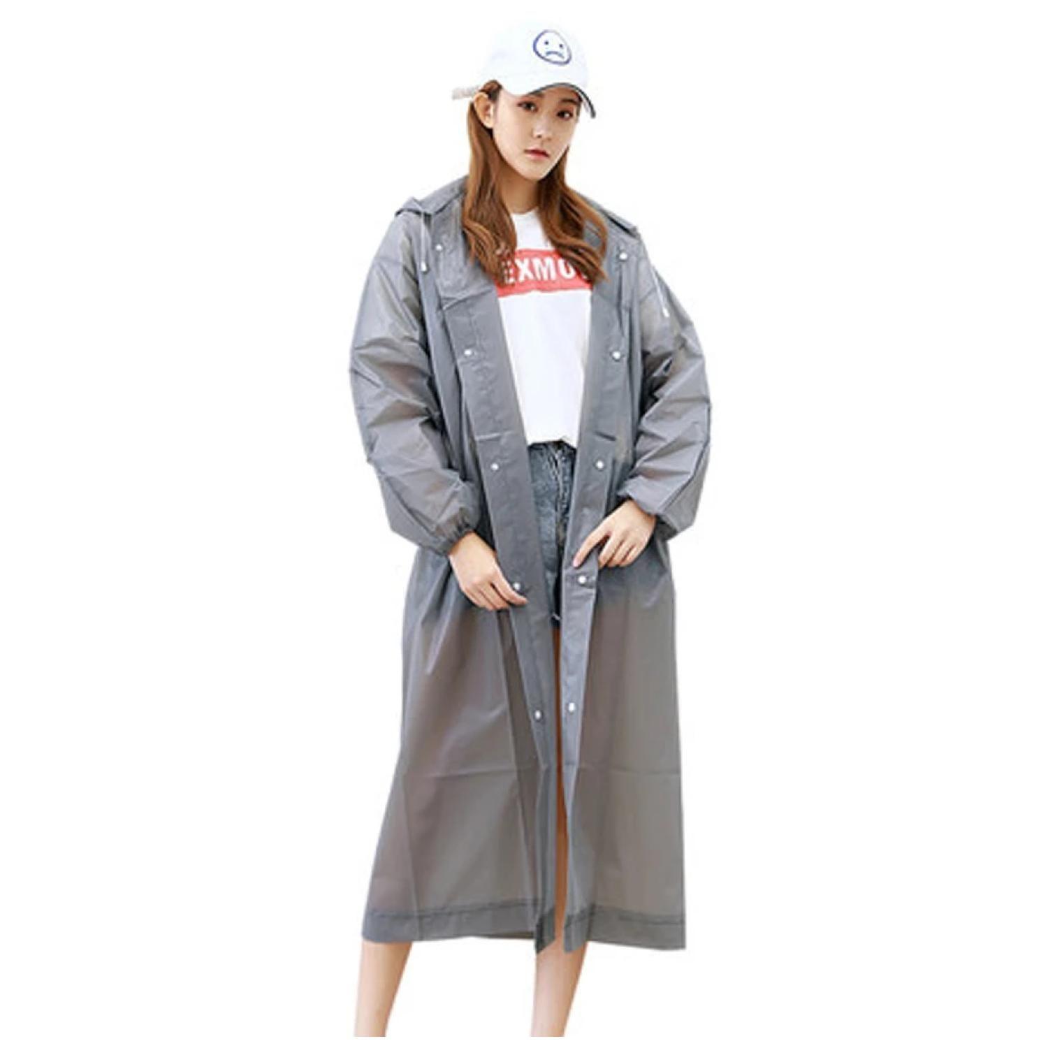 Poncho Impermeable Con Gorro Para Lluvia Gris-0