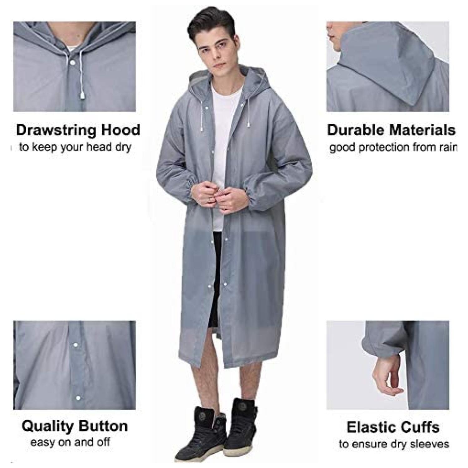 Poncho Impermeable Con Gorro Para Lluvia Gris-2