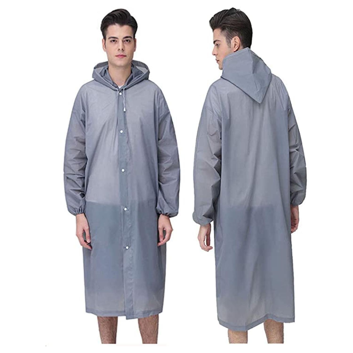 Poncho Impermeable Con Gorro Para Lluvia Gris-1