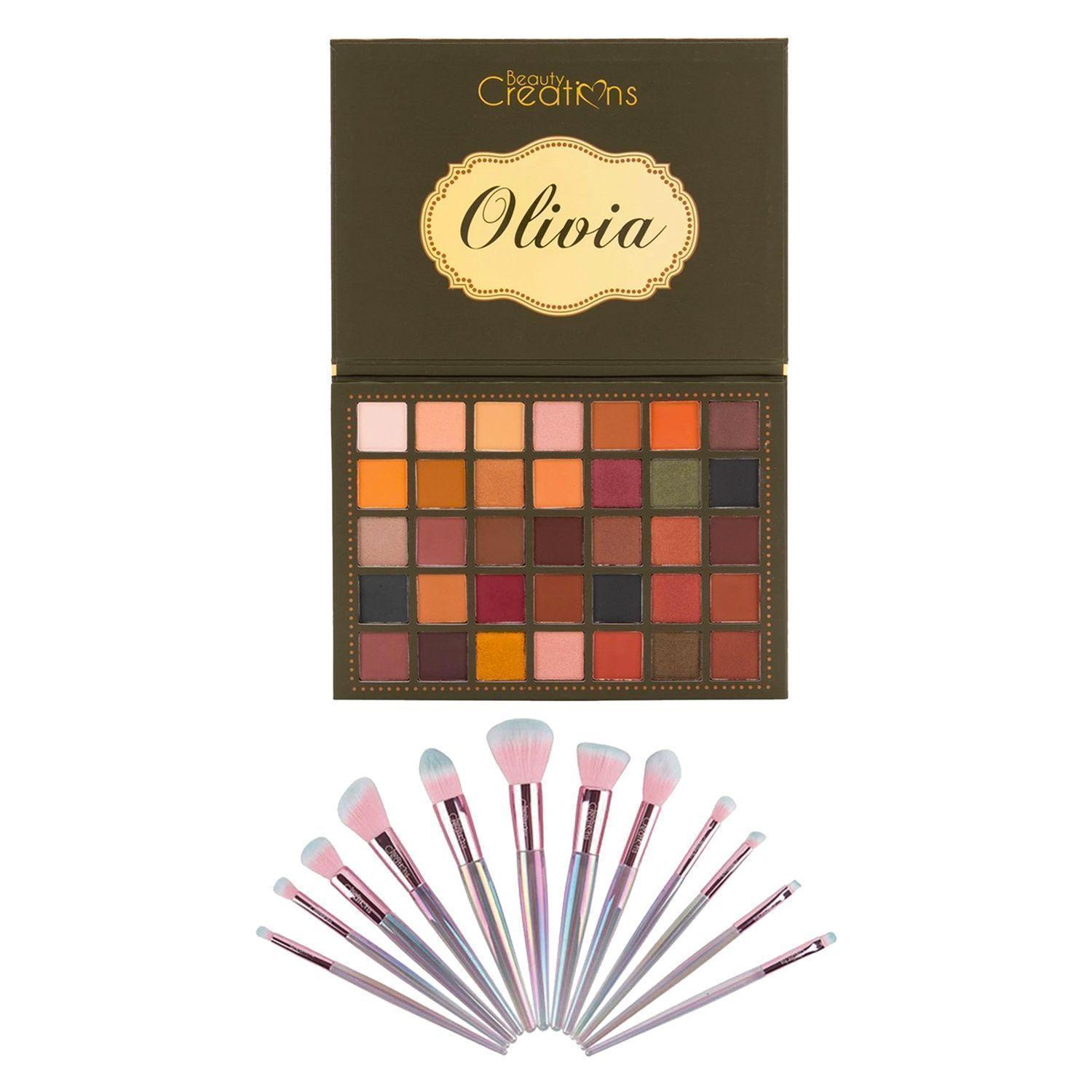 Pack Paleta De Sombra "Olivia" + Set 12 Brochas Holo Fun y Estuche de Beauty Creations-0