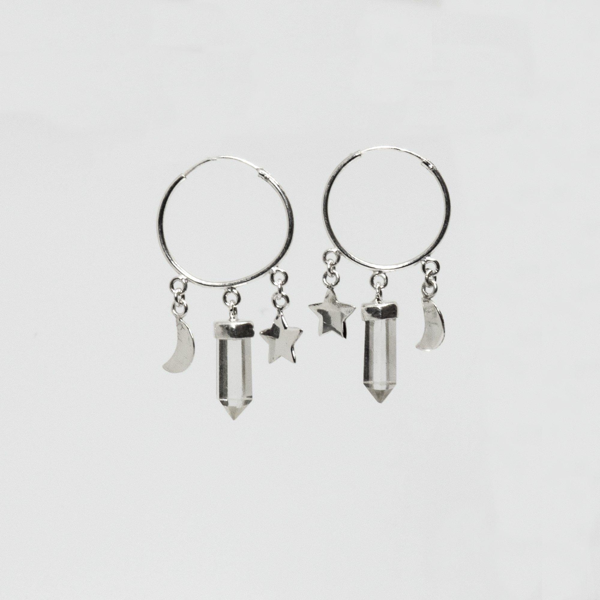Argolla 18 mm estrella luna cuarzo transparente Plata Philippa Joyas-0