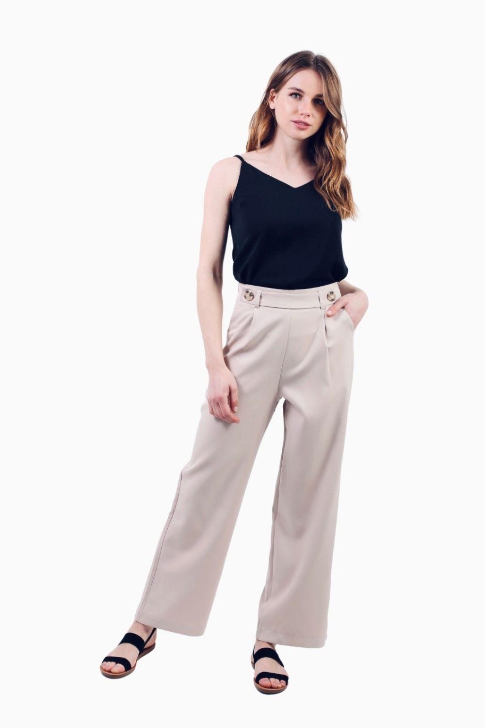 Pantalón buttons beige-0