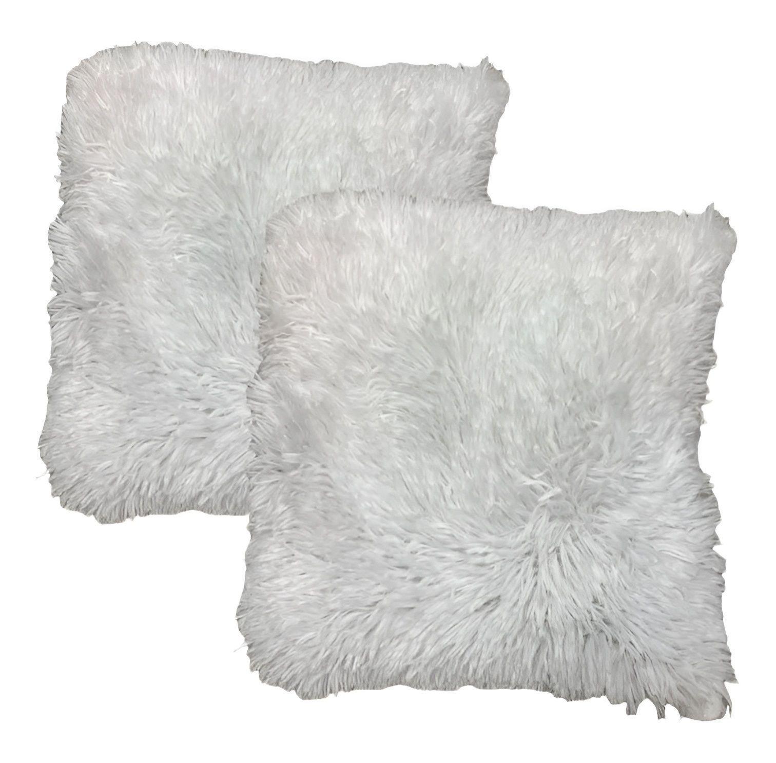 Pack Cojines Decorativos Funda Cojin Terraza Cojin Peludo X2 Blanco-0