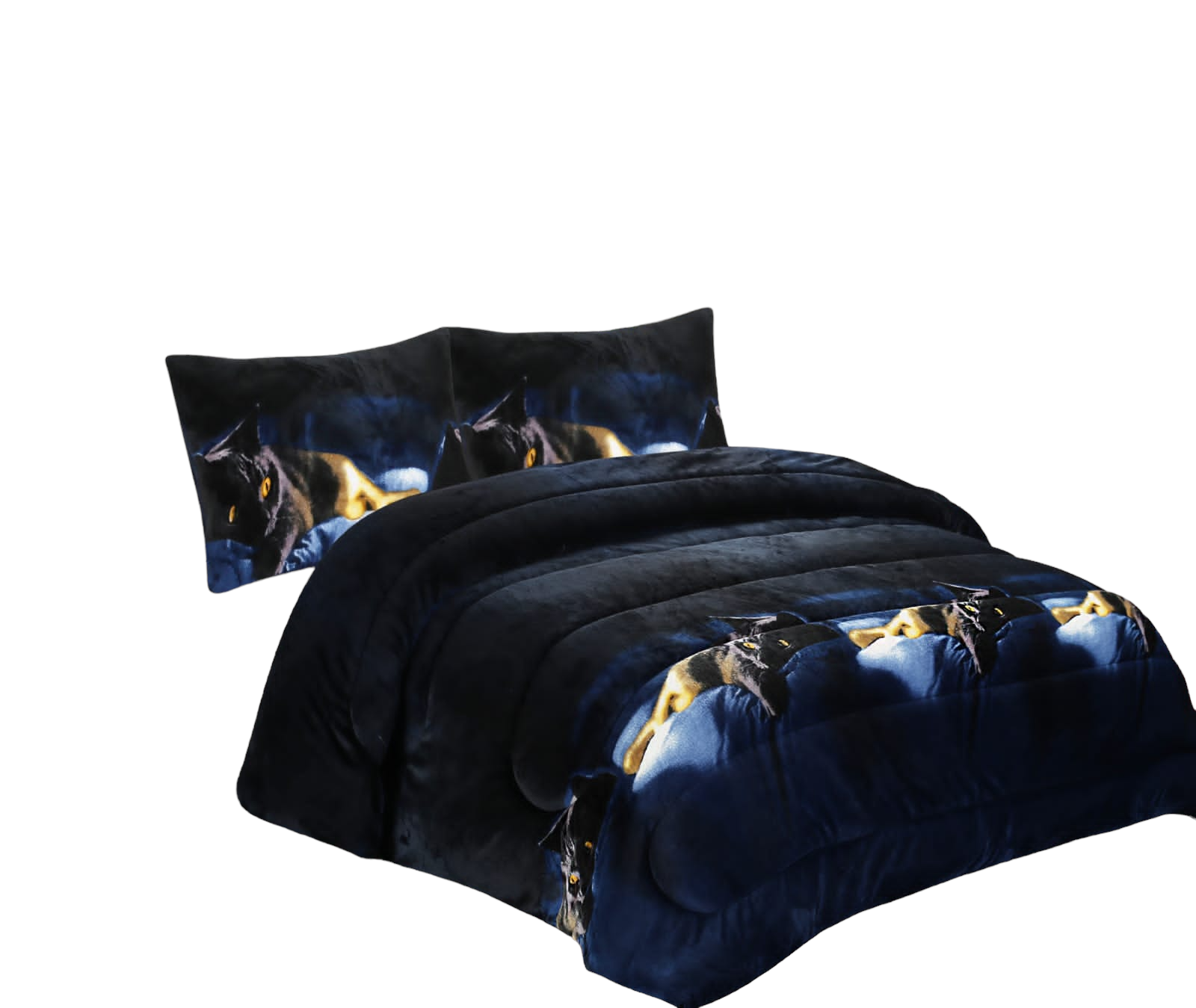 COBERTOR PLUSH CON CHIPORROAZUL GATO NEGR 2P-0