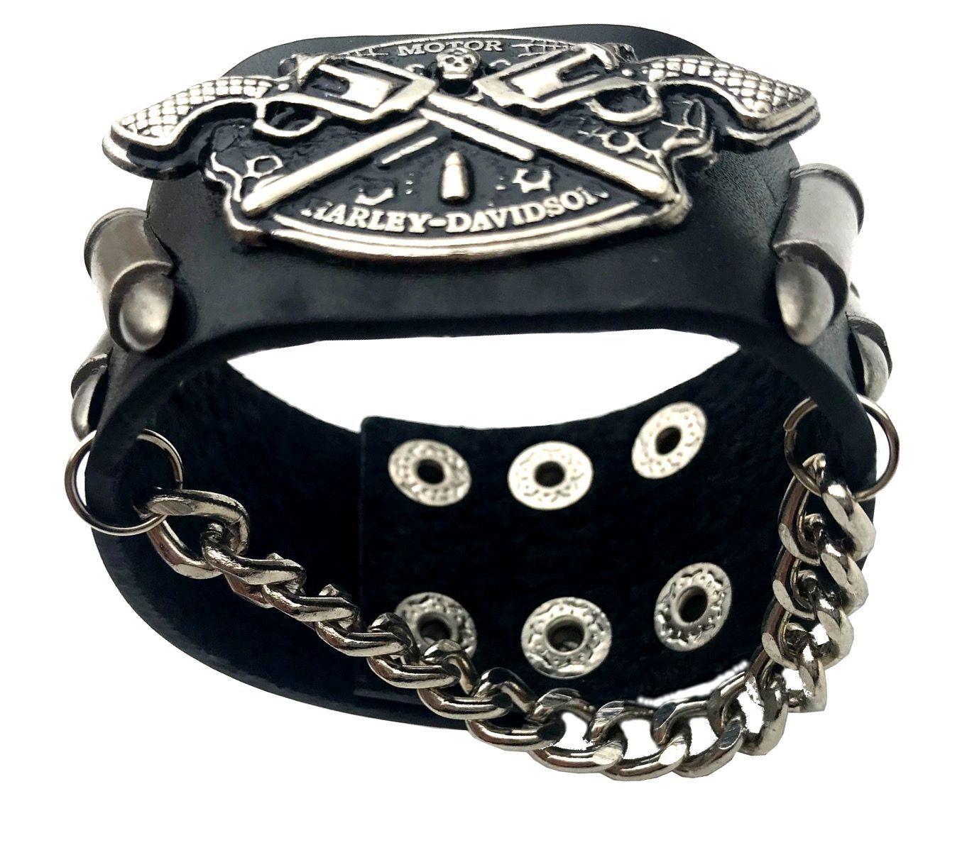 Pulsera Cuero Negra Guns Bullets-2