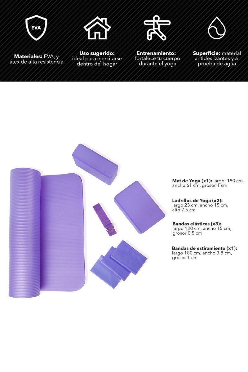 Set Yoga Bloques Mat Bandas de Estiramiento Morado-2