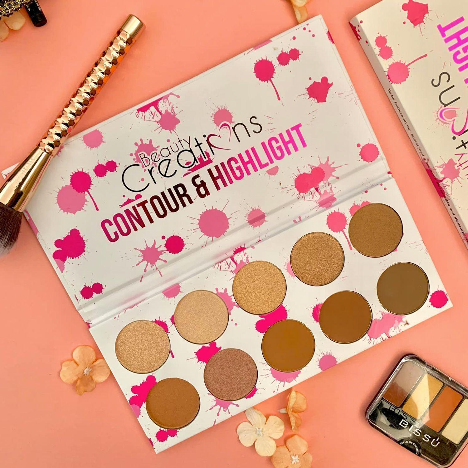 Set Paleta de Iluminador y Contorno "Splash" Beauty Creations + Brocha de Maquillaje "Fan Brush" KleanColor-5