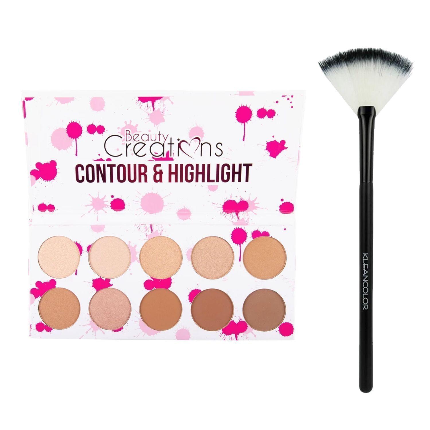 Set Paleta de Iluminador y Contorno "Splash" Beauty Creations + Brocha de Maquillaje "Fan Brush" KleanColor-0