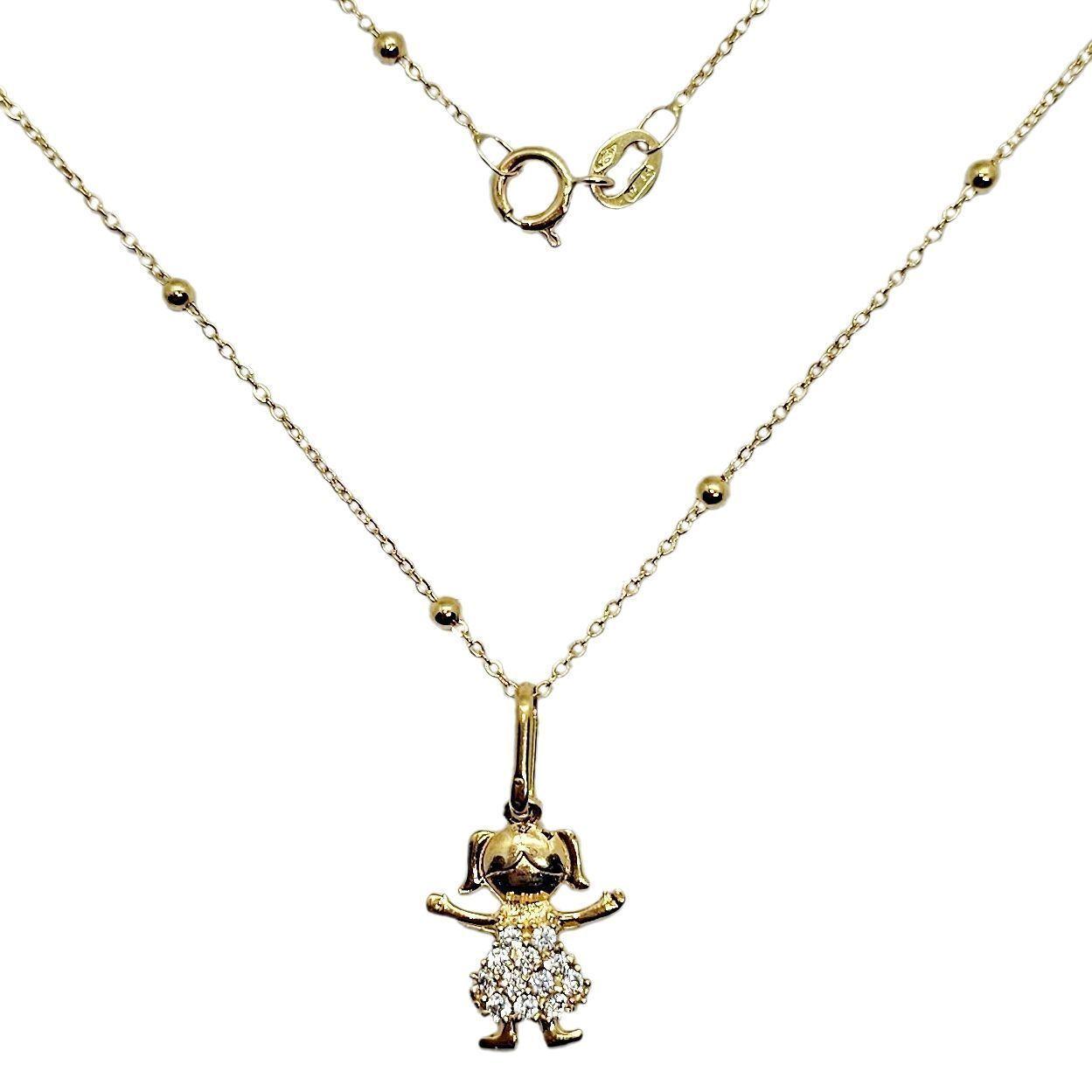 Cadena Pelotitas Colgante Niña Circones Oro Au750 - 18k Italiano-0