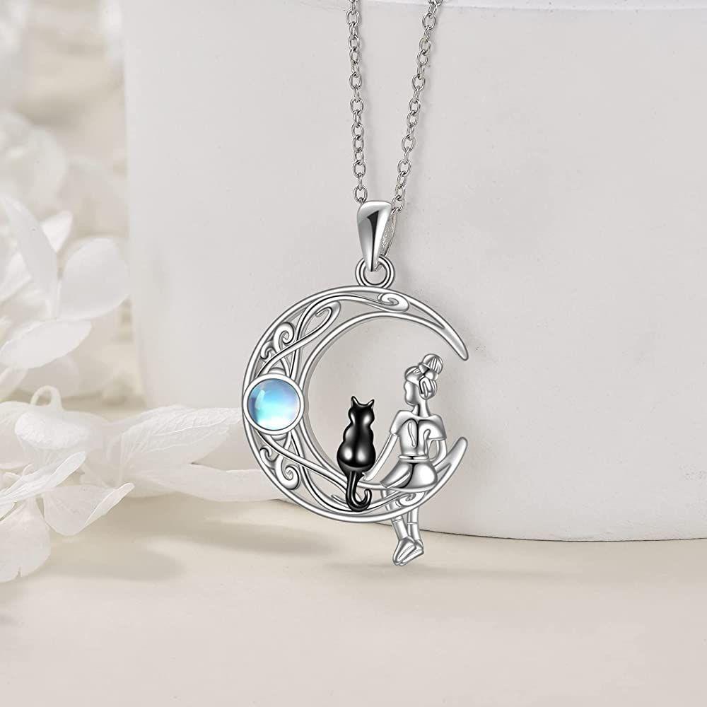 Collar Gato Piedra Luna Plata 925-2