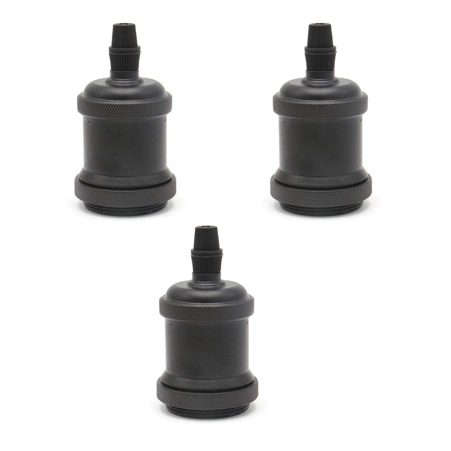 Pack 3 Soquetes E-27 Retro Negro Vintage-0