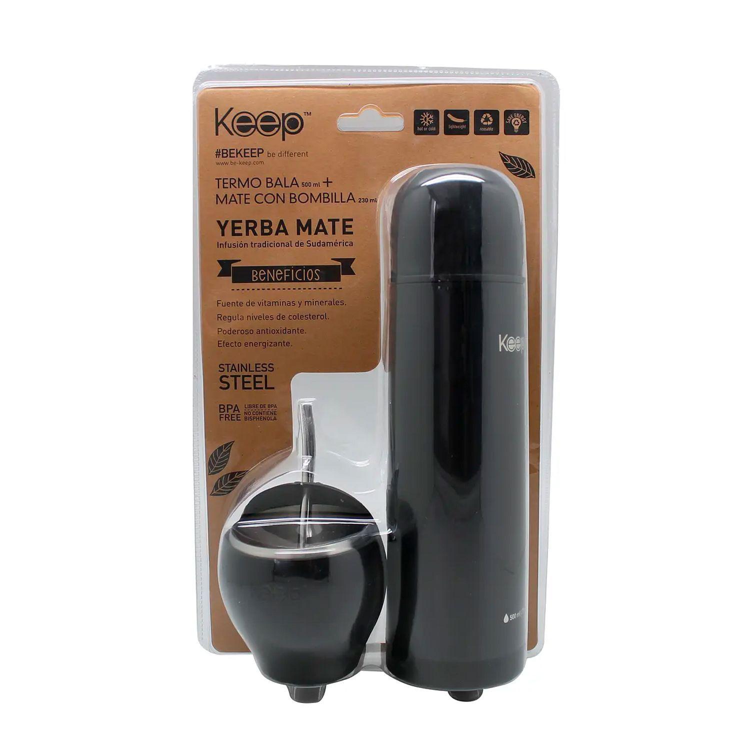 Set Para Mate: Incluye Termo y Matero Negro - Keep-1
