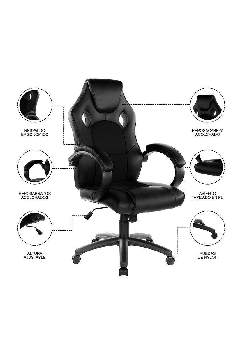 Silla Gamer Reclinable Altura Ajustable Negro-4