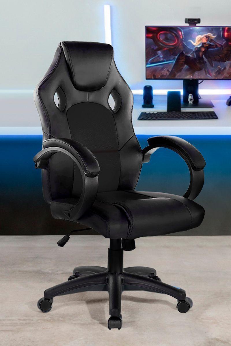 Silla Gamer Reclinable Altura Ajustable Negro-1