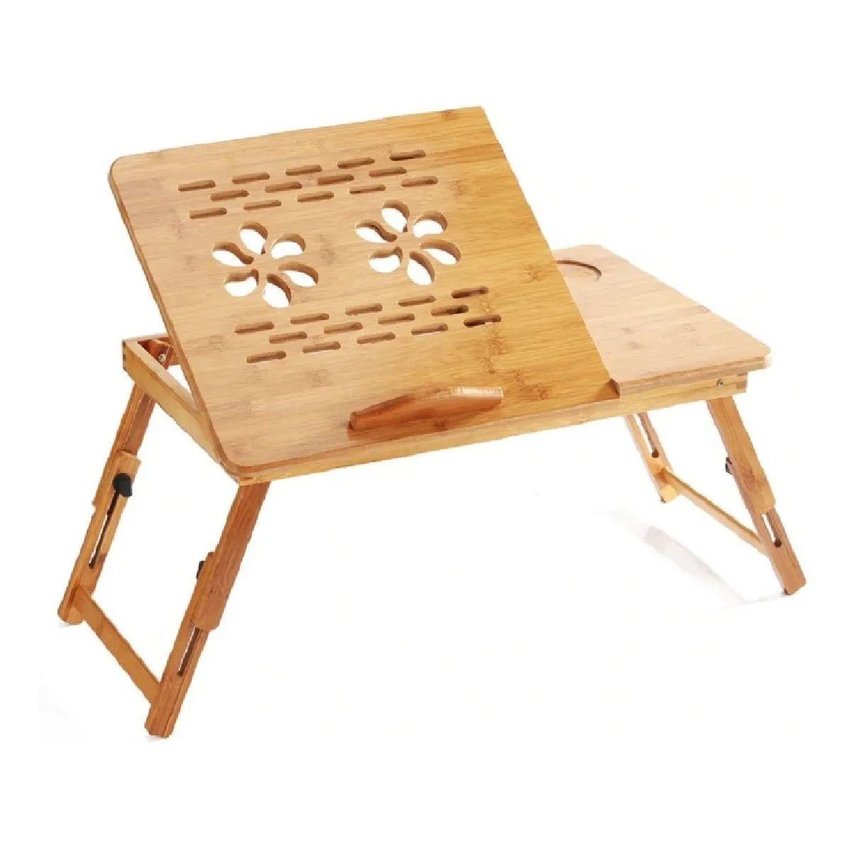 Mesa Plegable Madera Notebook Bambú 2 Ventilador Laptop Cama-0