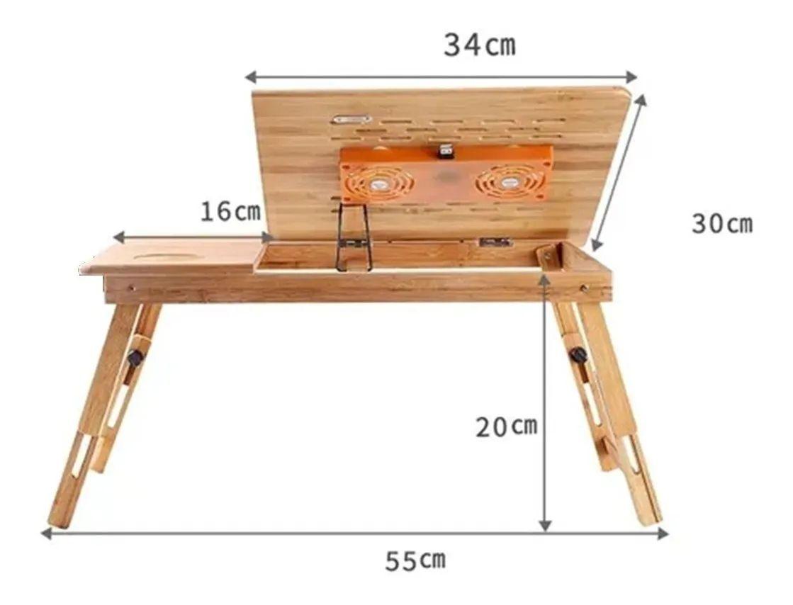 Mesa Plegable Madera Notebook Bambú 2 Ventilador Laptop Cama-1