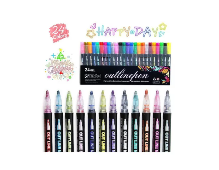 Lapices Marcadores Mágicos Metálicos Con Contorno 24 Colores-3