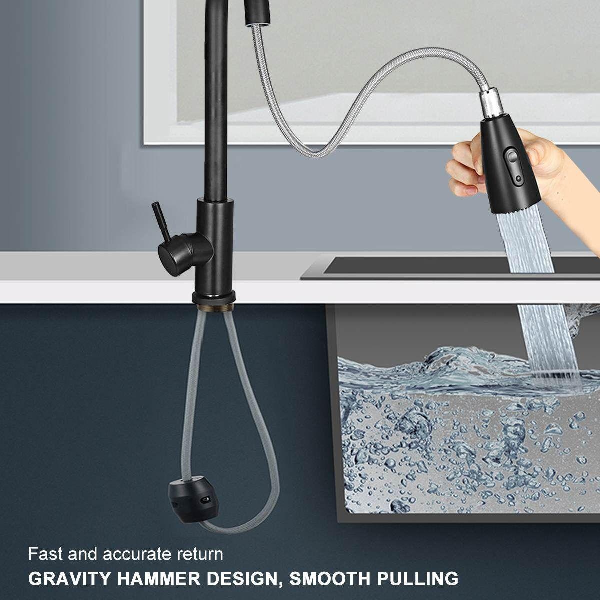 Llave de Lavaplatos Cabezal Flexible color Negro-3