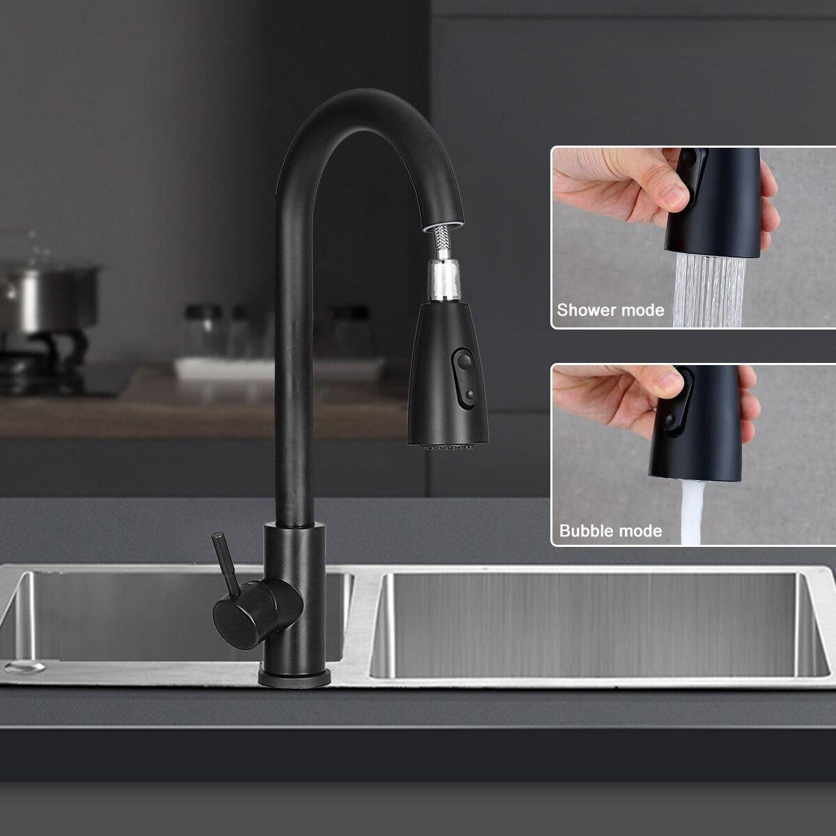 Llave de Lavaplatos Cabezal Flexible color Negro-2