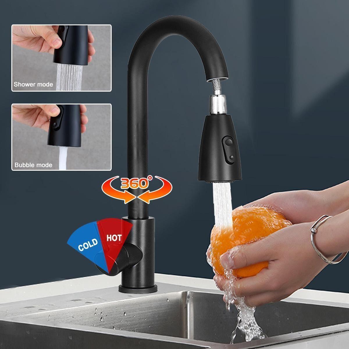 Llave de Lavaplatos Cabezal Flexible color Negro-4