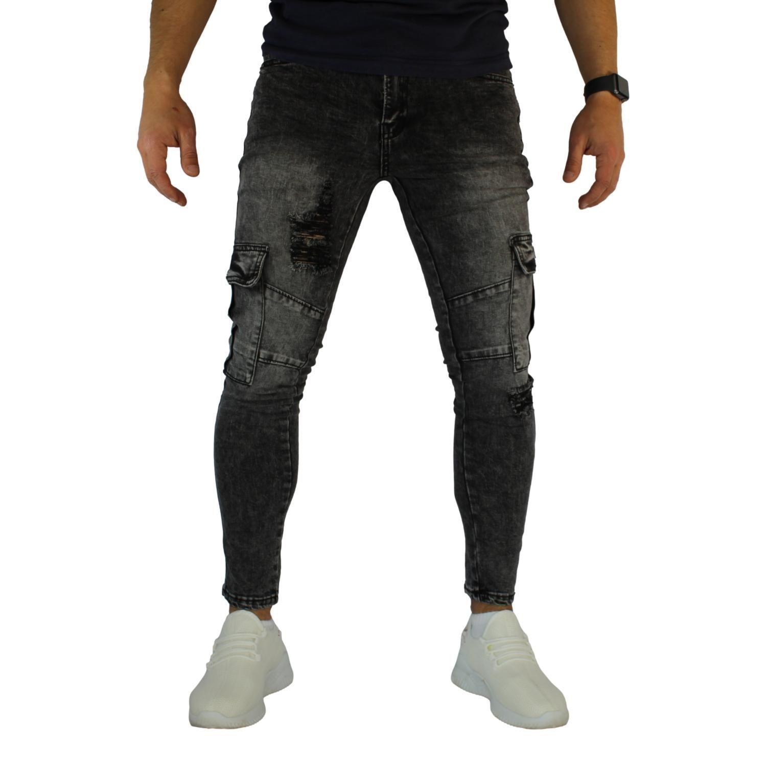 Jeans Cargo Skinny Gris Hombre-0
