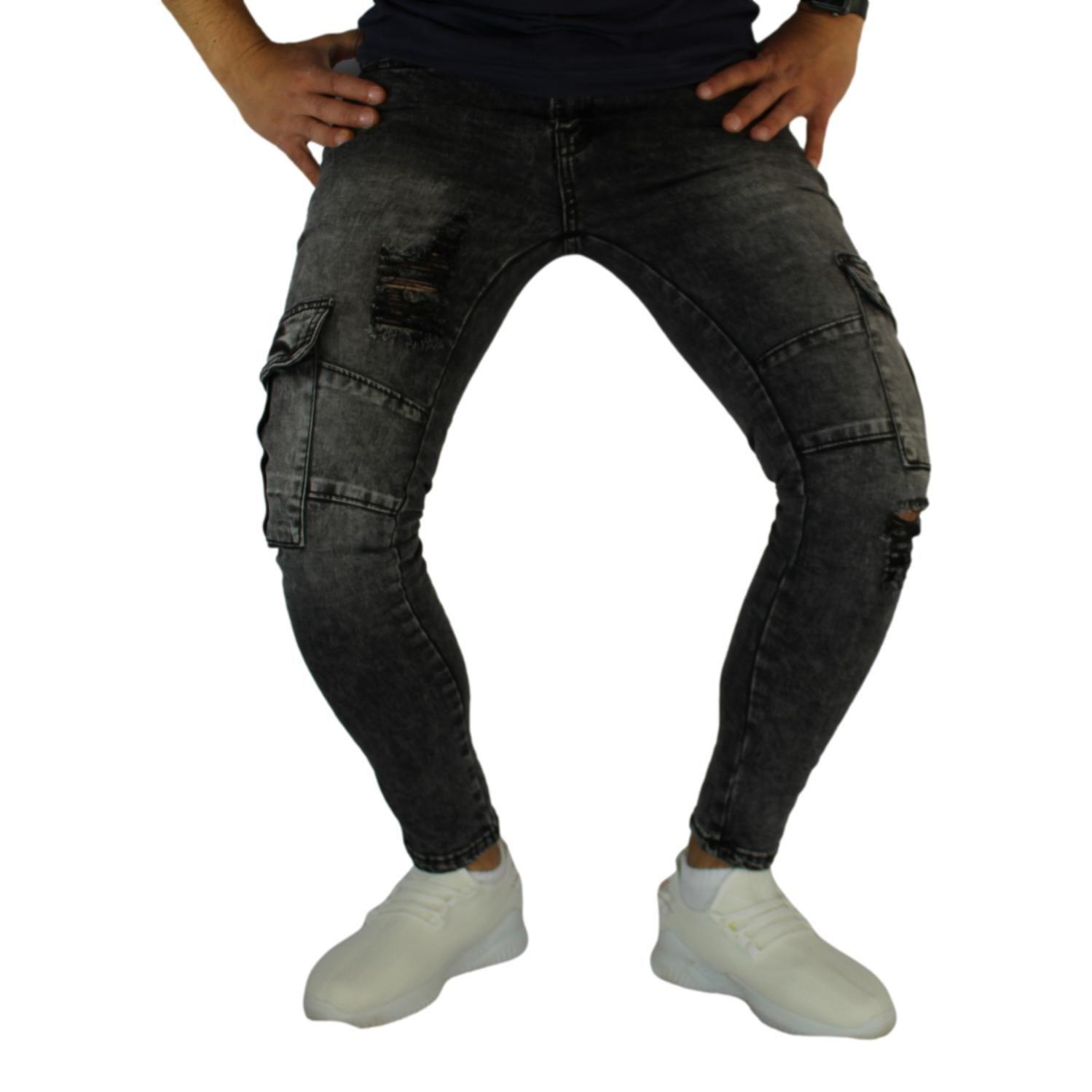 Jeans Cargo Skinny Gris Hombre-4