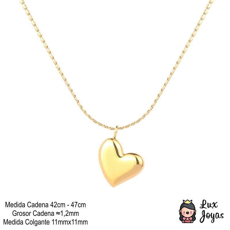 Collar Baño De Oro Amarillo 18 Kilates Corazón Chec-5