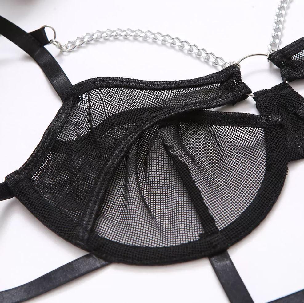 Conjunto Lencería intima Cadenas Negro-5