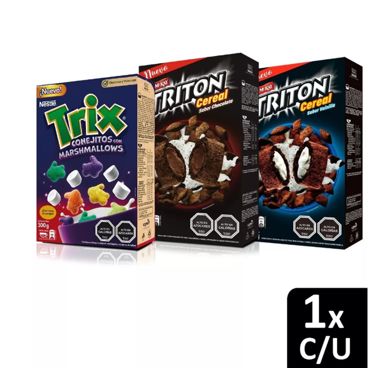Cereal Nestlé Tritón chocolate, Tritón vainilla y Trix marshmallow X3 Cajas-0