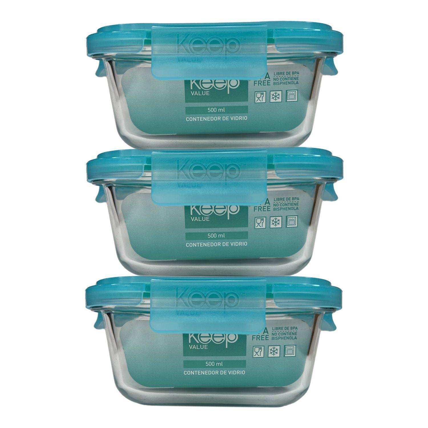 Pack 3 Taper Hermético Cuadrado de Vidrio 500 ml - Keep-0
