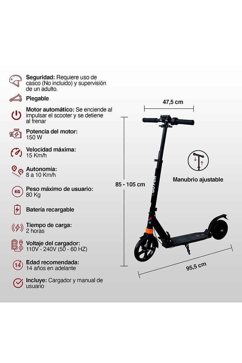 Scooter Eléctrico Plegable 15 Km/h Go Fun Negro-2