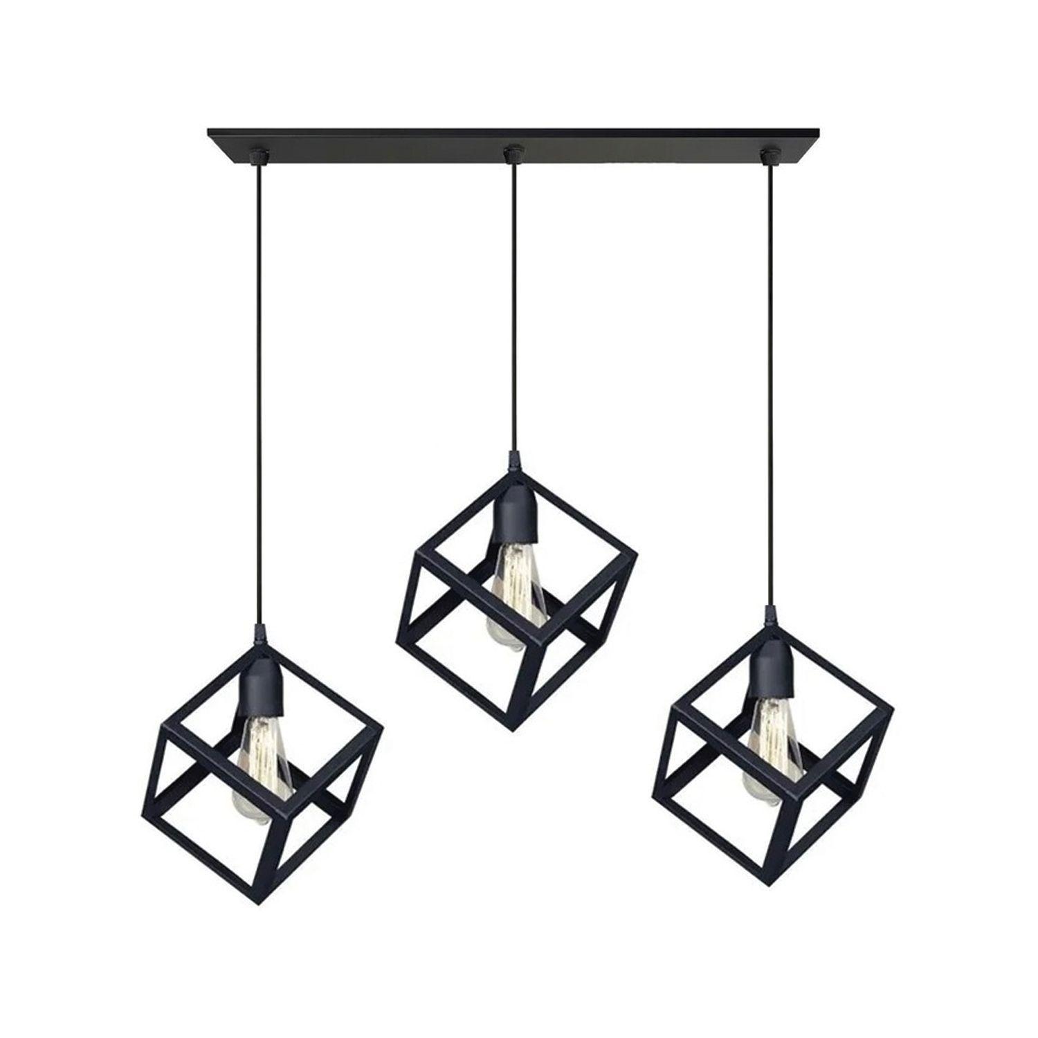 Lámpara Colgante Triple E-27 Diseño Cuadrados-1