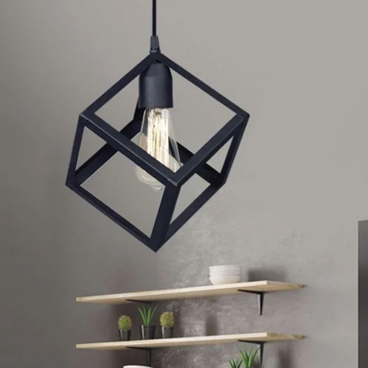 Lámpara Colgante Triple E-27 Diseño Cuadrados-4