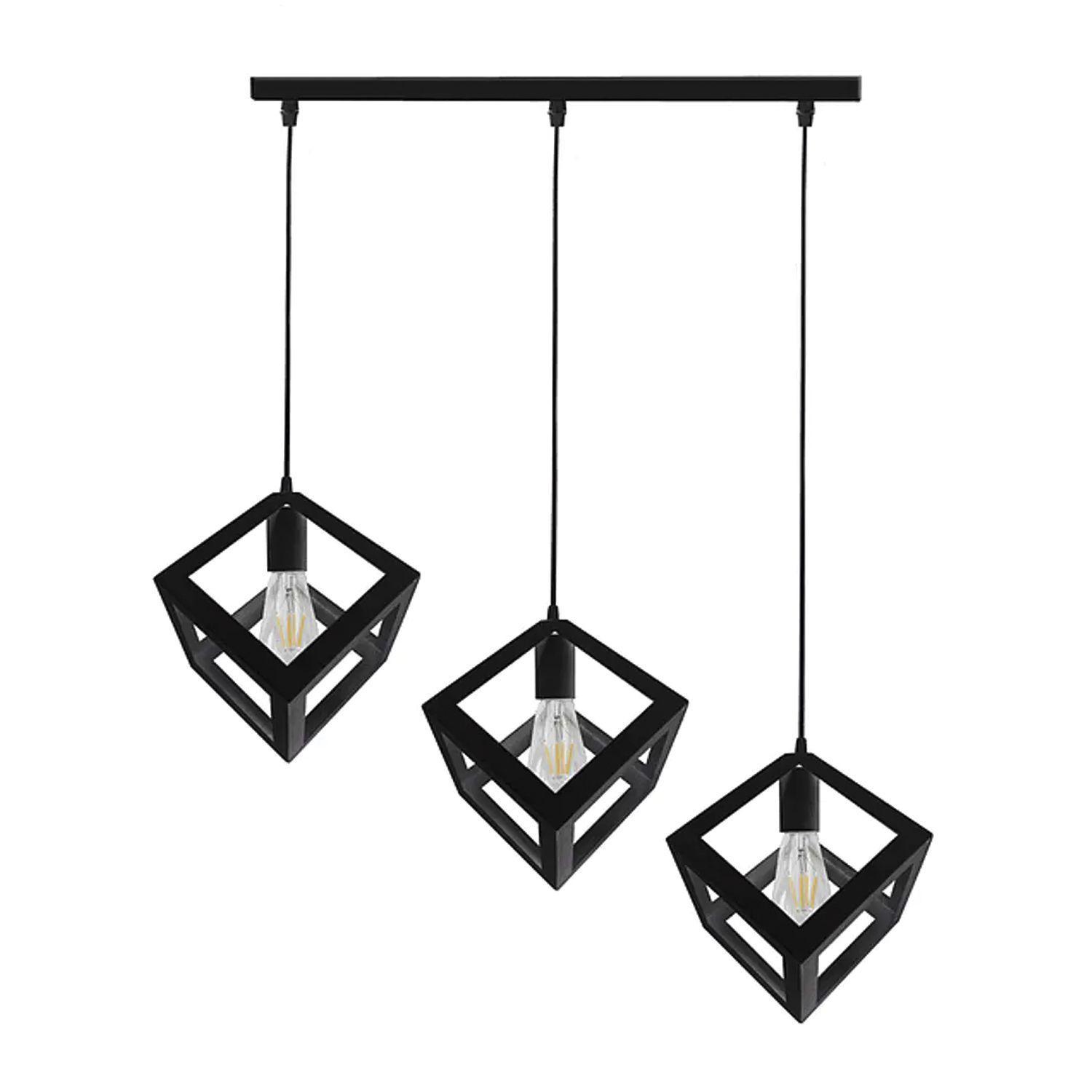 Lámpara Colgante Triple E-27 Diseño Cuadrados-0
