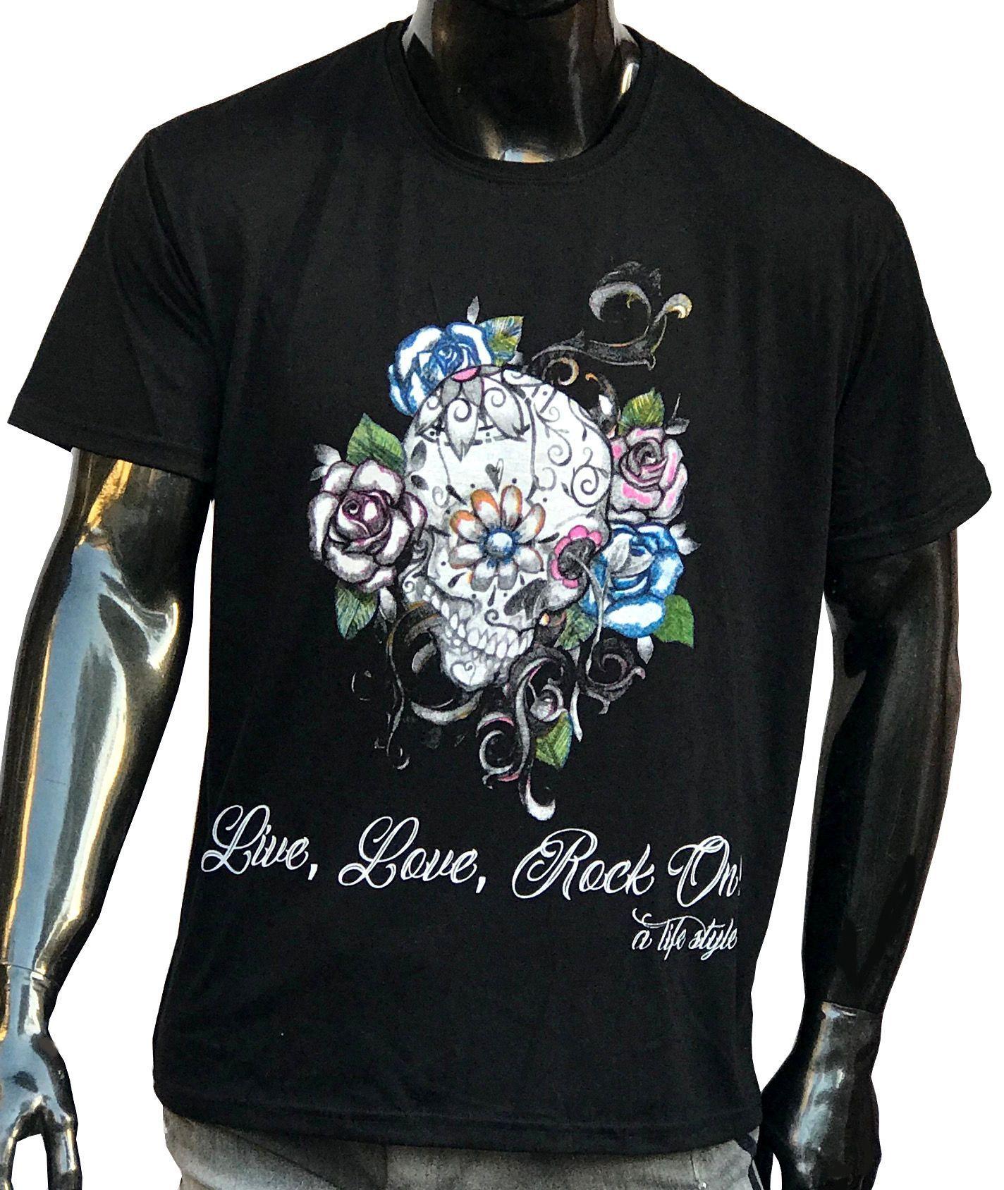 Polera Juvenil Niño Calavera Rosas -0