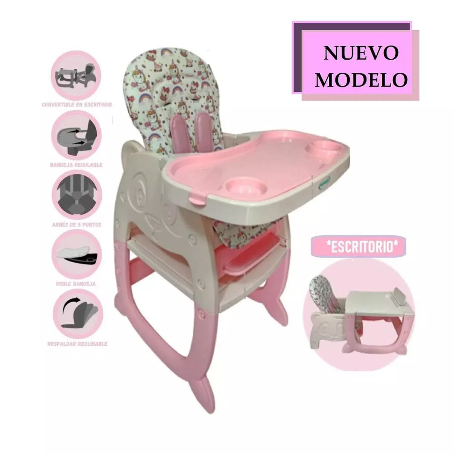 Silla de comer 3 en 1 voyage panda pink-2