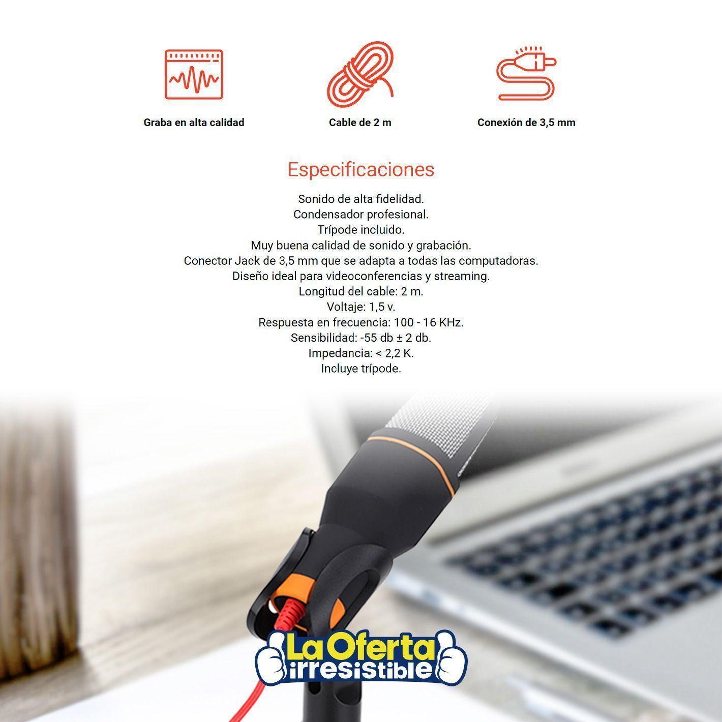 Micrófono Condensador con Trípode Omnidireccional Kolke-2