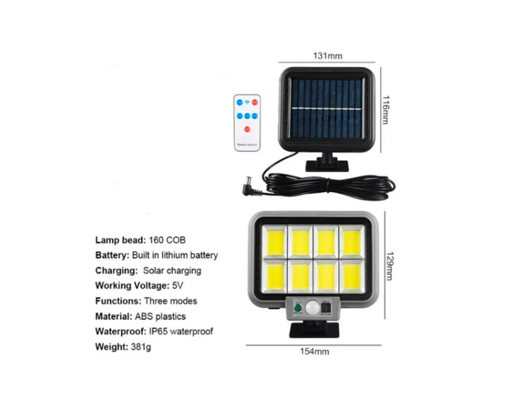 Foco Luz Con Panel Solar Sensor De Movimiento Exte-3
