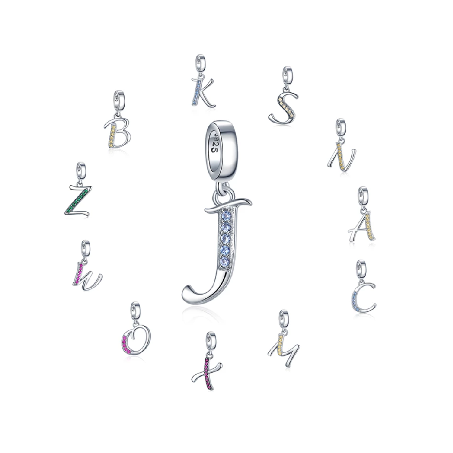 Charm Letra J en Plata Fina 925 SILVER HEART-1