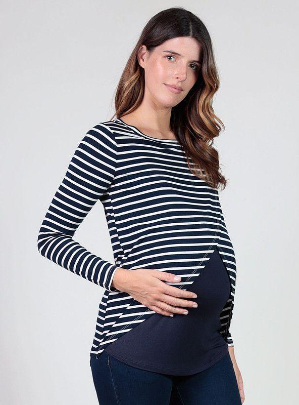Polera de lactancia de rayas cruzada marino-1