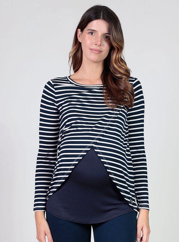 Polera de lactancia de rayas cruzada marino-0