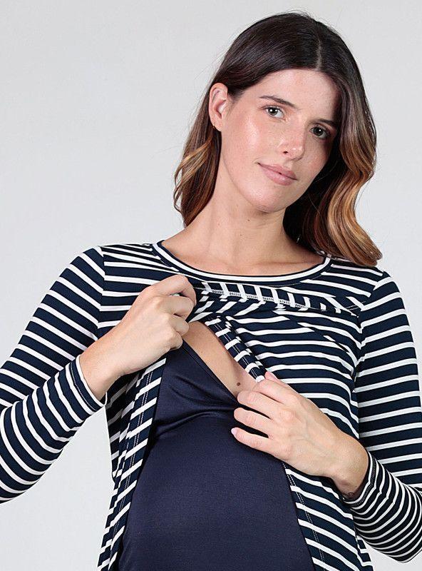 Polera de lactancia de rayas cruzada marino-4