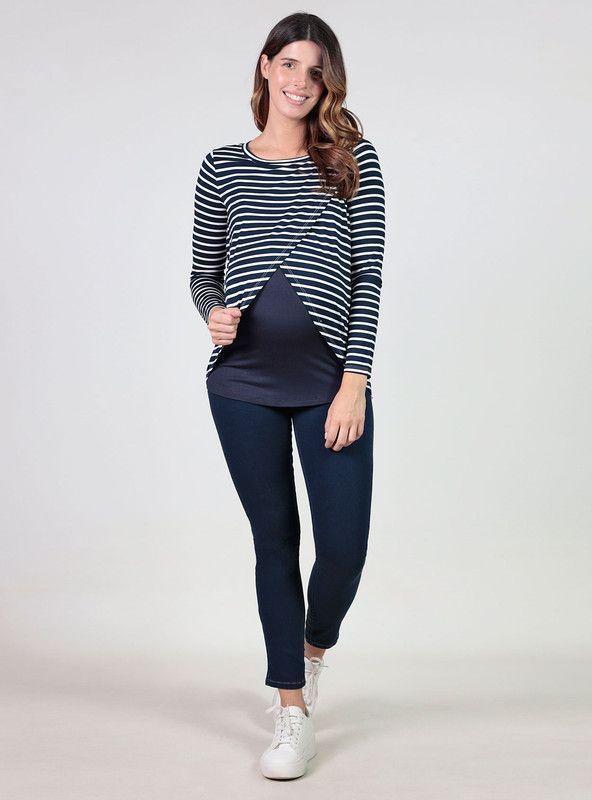 Polera de lactancia de rayas cruzada marino-3